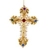 Kurt Adler White And Gold Jeweled Cross Ornament With Large Red Jewel At The Centre