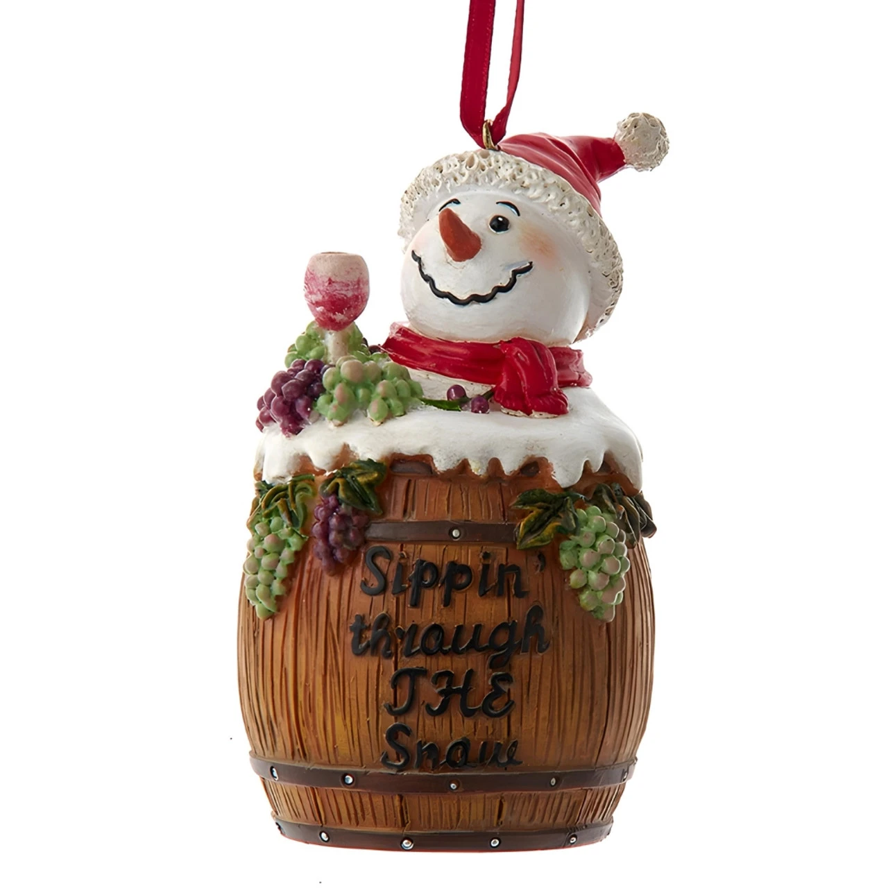 Kurt Adler Vineyard Snowman In Wine Barrel Ornament
