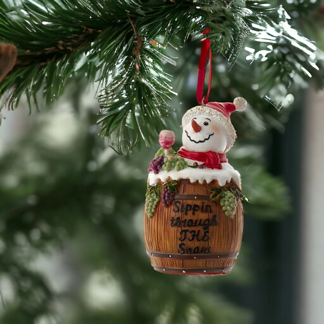Kurt Adler Vineyard Snowman In Wine Barrel Ornament - Image 2