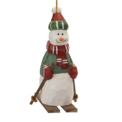 Wood Snowman On Skis Hanging Ornament