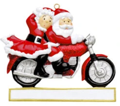 Personalized Santa And Mrs. Claus On Motorcycle Ornament