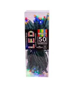 Kurt Adler UL 50-Light 5MM Multicolored LED Green Wire Light Set