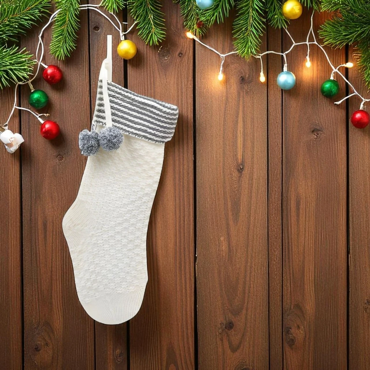 Knitted White Holiday Stocking - Image 2